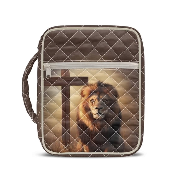 XYZCANDO Cross Bible Bags for Women Lion Quilted Bible Cover with Durable Handle Lightweight Bible Carrying Case with Handle & Multi Pockets for Bible Study Supplies