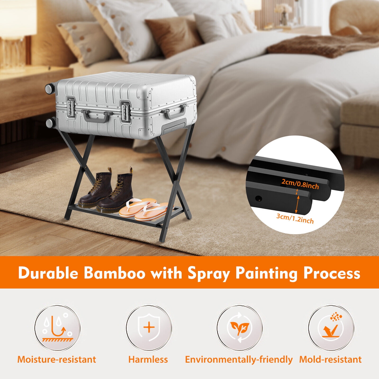 HiKaRiGuMi Portable & Foldable Luggage Rack Travel Suitcase Rack Shoes ...