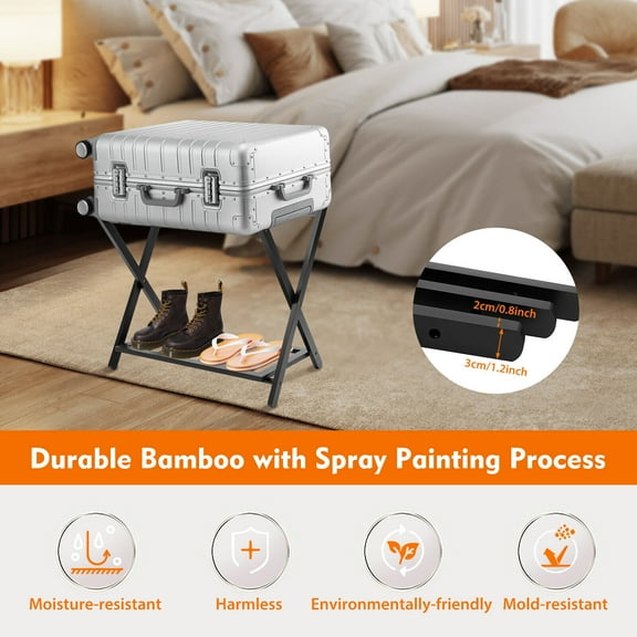 HiKaRiGuMi Portable & Foldable Luggage Rack Travel Suitcase Rack Shoes Shelf for Home Hotel