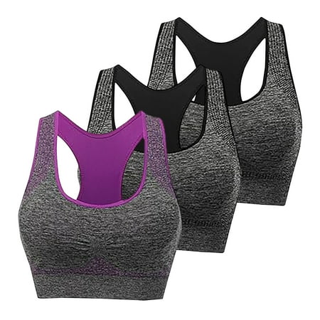 ATOYSOY 3 Pack Sports Bra Everyday Bra Racerback Yoga Activewear Underwear Push Up Bralette Teens Workout Comfort Bra Clearance Breathable Wireless Seamless Tank Tops Purple L