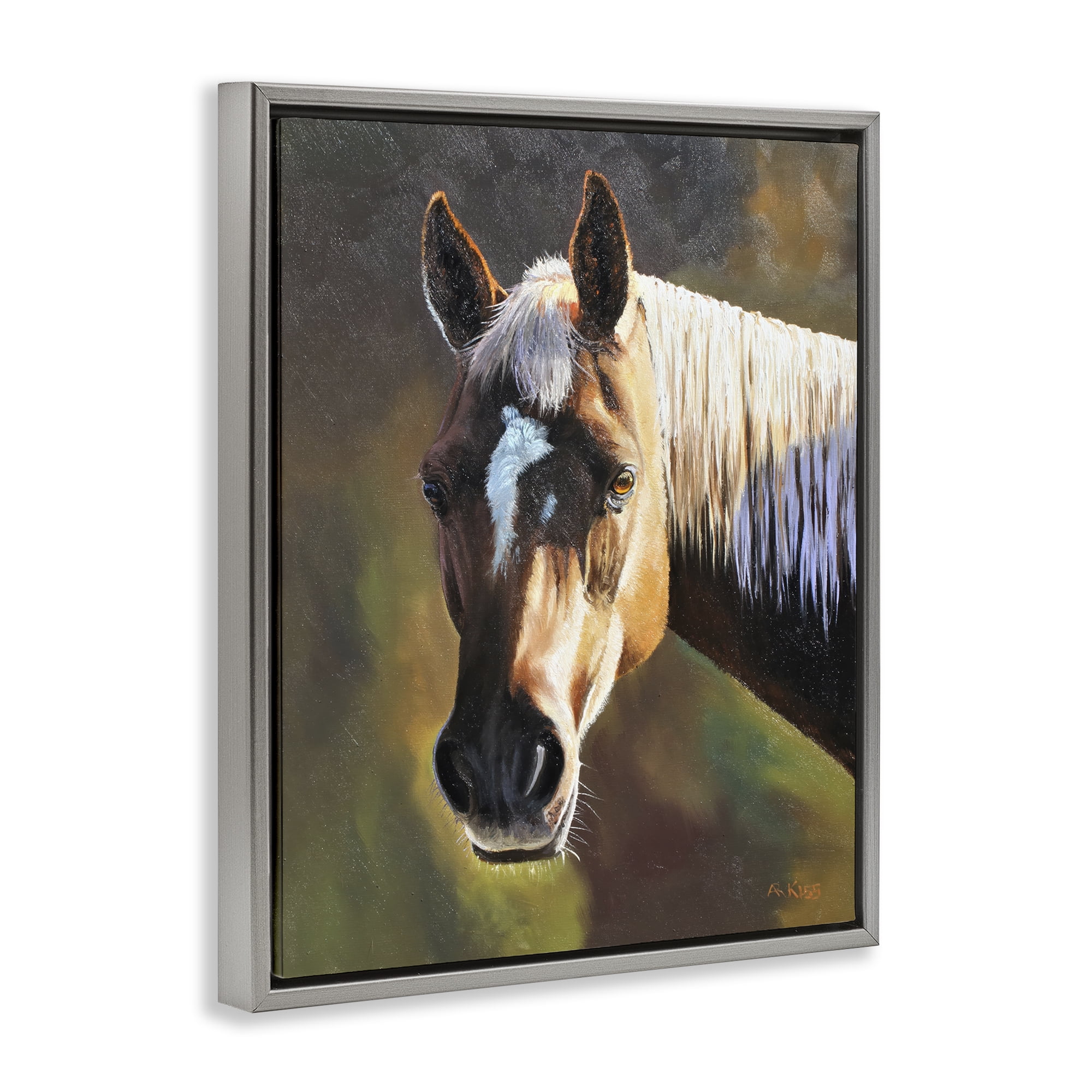 Stupell Industries Brown Horse Portrait Animals Painting Gray Floater Framed Canvas Art Print Wall Art, 25 x 31