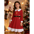 thumbnail image 2 of 4- 12Y Girls Christmas Long Sleeve Twirly Dresses Little Girls Casual Party Dress Holiday Xmas Floral Pleated Midi Dresses, 2 of 4