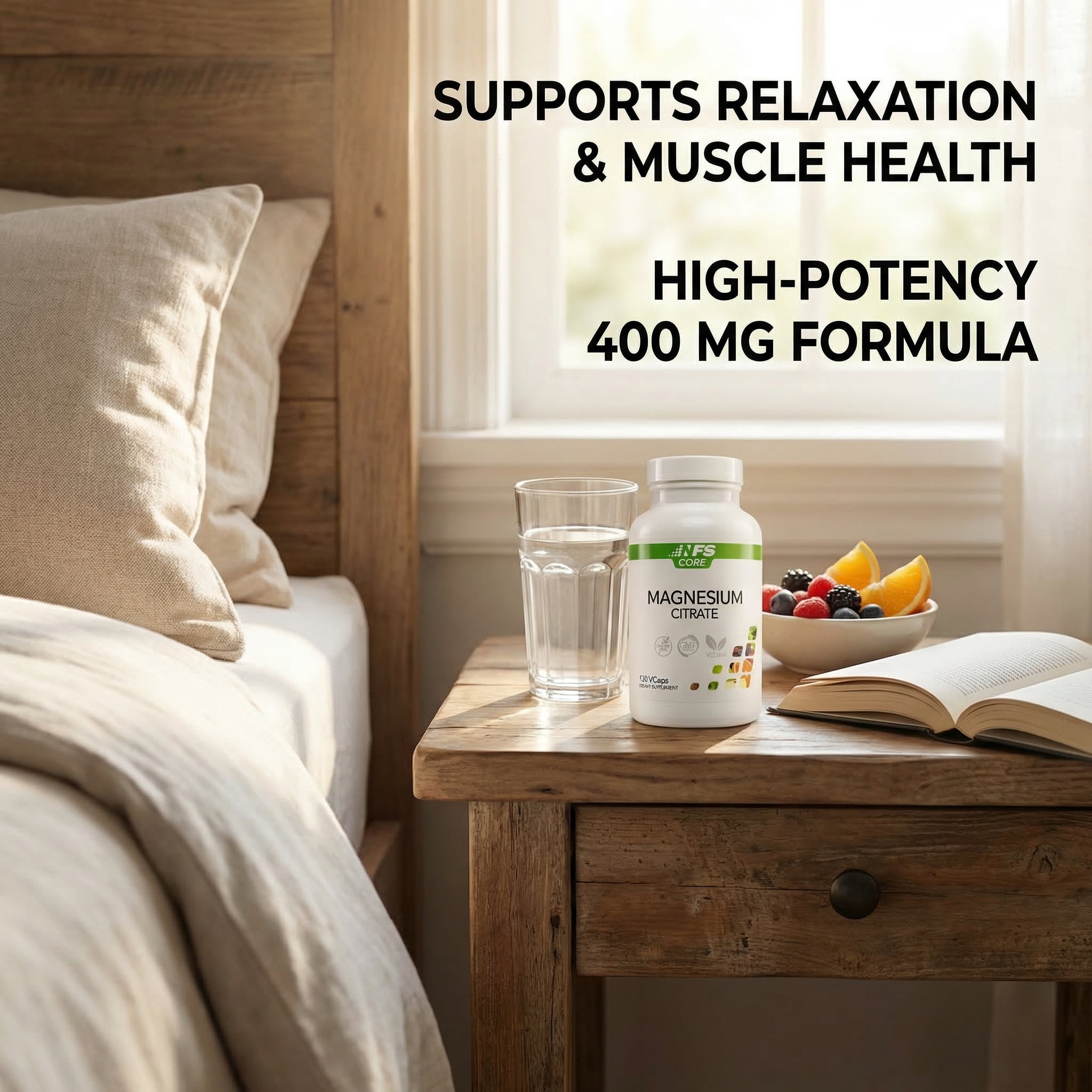 NF Sports Core Magnesium Citrate High Absorption 400 mg per Serving Vegetarian Capsules, 120 Count