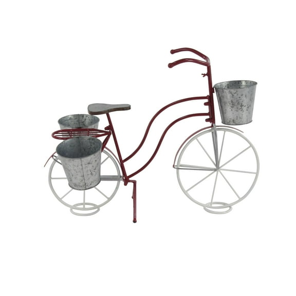 DecMode 31" x 15" x 23" Red Metal Bike Plantstand with Basket and Saddle Bag Planters