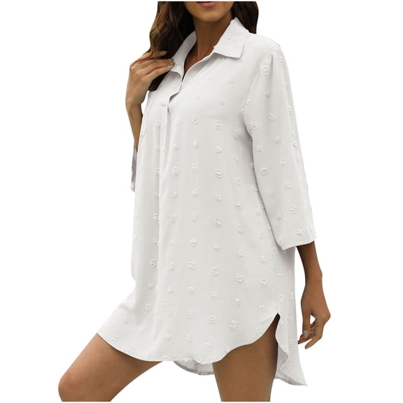 Odeerbi Chiffon Cover Ups for Women 3/4 Sleeve Loose Beach Bikini Cover Up Trim Kaftan Swimwear White