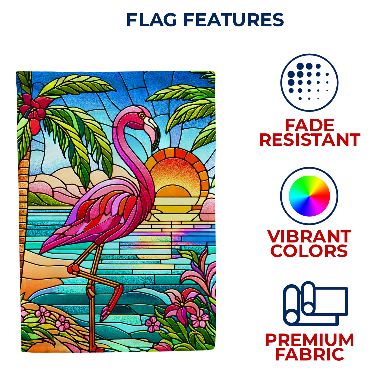America Forever Summer Flamingo House Flag, 28 x 40 inch Double Sided, Retro Style Stained Glass Summer Beach Decorative Seasonal Outdoor Decor, Holiday Outside Decorations Yard Flag