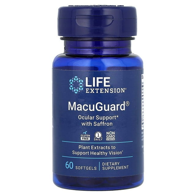 Life Extension | MacuGuard Suplemento ocular con azafrán para la salud ocular, luteína, astaxantina y zeaxantina, 60 cápsulas blandas