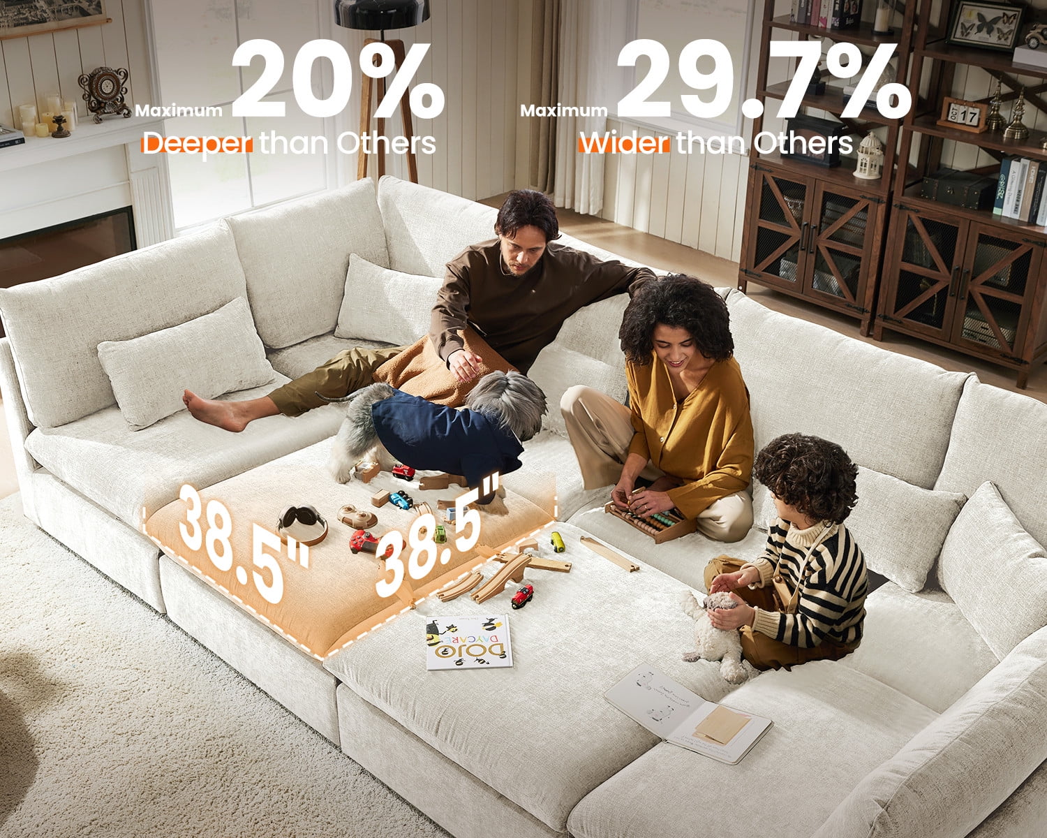CHIC HOUSE Cloud Modular Sectional Sofa, Oversized Deep Seat Chenille Couch with Ottoman,L Shape 5 Seater Bed for Living Room, Apartment, Villa,FSC-Certified, Green