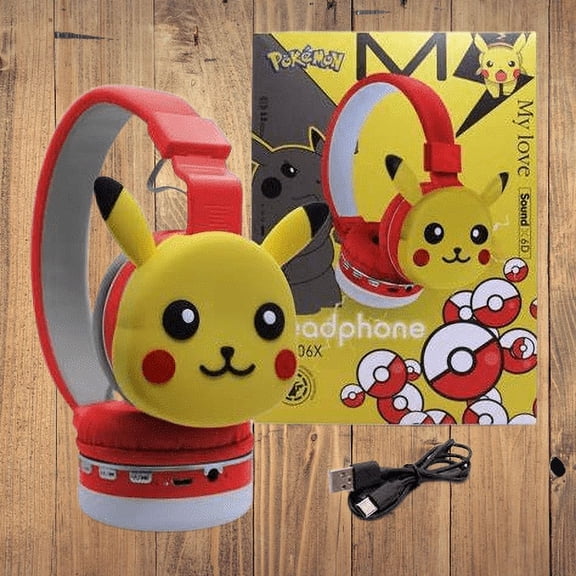 AUDÍFONOS DIADEMA BLUETOOTH RECARGABLES CON DISEÑO DE PIKACHU