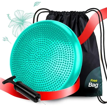 RFAQK Inflated Air Wobble Cushion Stability Balance Disc - Wiggle Seat to Improve Sitting Posture & Attention, [Extra Thick, Pump, Bag, E-Book Included] Green