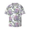 thumbnail image 2 of Lsque Violets Flowers print Men's Cuban Collar Short Sleeve Shirt Summer Beachwear Casual Button Down Fashionable Vacation Leisure Shirt-Small, 2 of 7