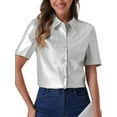 thumbnail image 2 of INSPIRE CHIC PU Leather Button Down Shirt for Women's Short Sleeve Collar Blouse Jacket  Party Club Top M Silver, 2 of 6