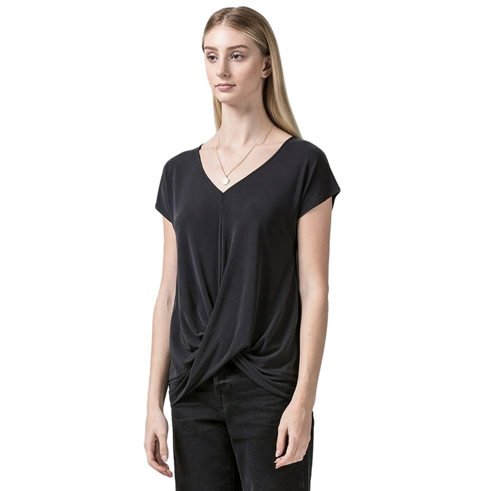 Double Zero Double Zero Women's Vneck Twist Front Top TShirt