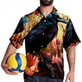 thumbnail image 4 of Crow Men's Short Sleeve Spread Collar Tops, Casual Button Down Shirts, Printed Summer Beach Shirts, Unisex, 4 of 6