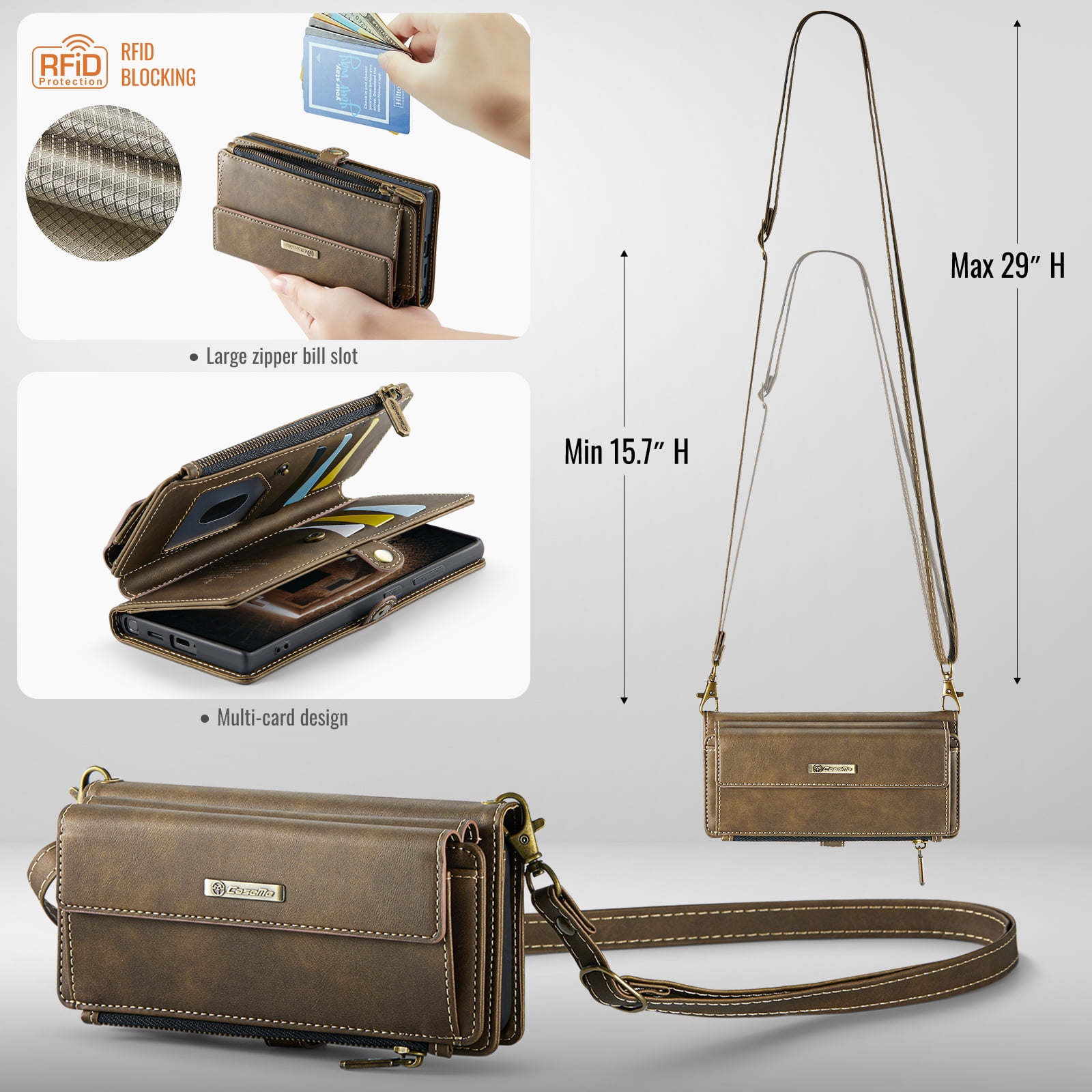 For Samsung Galaxy S25 Ultra Wallet Case, RFID Blocking PU Leather Case Women Men Kickstand flip Cover Wrist Strap Zipper Credit Card Holder Slot