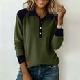 thumbnail image 5 of Lenpel Women's Corduroy Pullover Tops Long Sleeve Half Button Collared Color Block Causal Blouses Loose Lightweight Sweatshirts(Green,Medium), 5 of 6