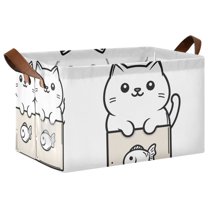 Yayeee Foldable Storage Basket for Shelves with Handles Waterproof Cloth Bins, Beige Chubby Cat