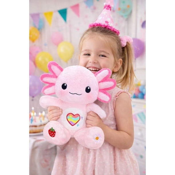 13-Inch Pink Axolotl Plush Stuffed Animal, Soft Cuddly Plush Toy