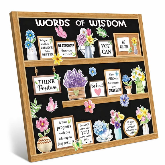 57 Pcs Spring Bulletin Board Set Inspirational Flower Bulletin Board Decoration Positive Cutout Classroom Decoration for School Office Home Teacher Classroom Wall Supplies
