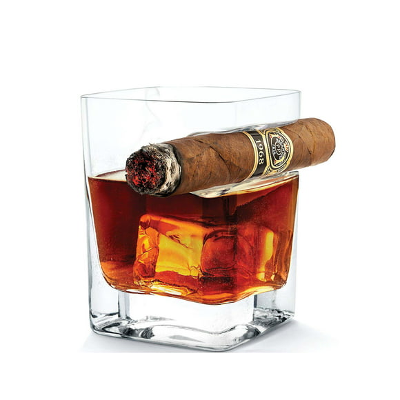 Transparent Whiskey Glass Cup With Cigar Holder Groove Rack, 11 OZ Cigar Glass Bar Wine Drinking Mug