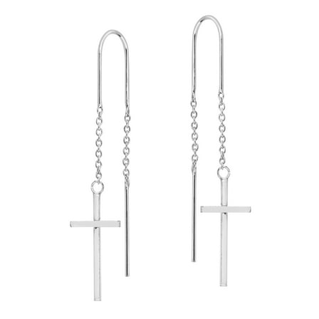 Simply Faithful Sterling Silver Cross Chain Slide-Through Dangle Earrings