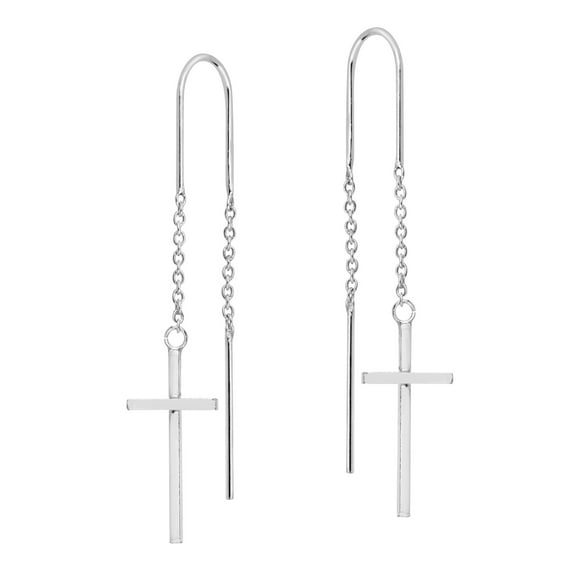 Simply Faithful Sterling Silver Cross Chain Slide-Through Dangle Earrings