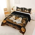 thumbnail image 2 of Homewish Vintage Halloween Candle Ghost Queen Comforter Set,Sofa Moon Forest Print Comforter Sets Queen,Dark Brown Orange Black,Black Reversible,3-Piece,1 Comforter and 2 Pillowcases, 2 of 7