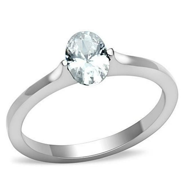 Alamode TK1762-7 Femmes Haute Poli Bague en Acier Inoxydable avec AAA Grade CZ en Clair - Taille 7