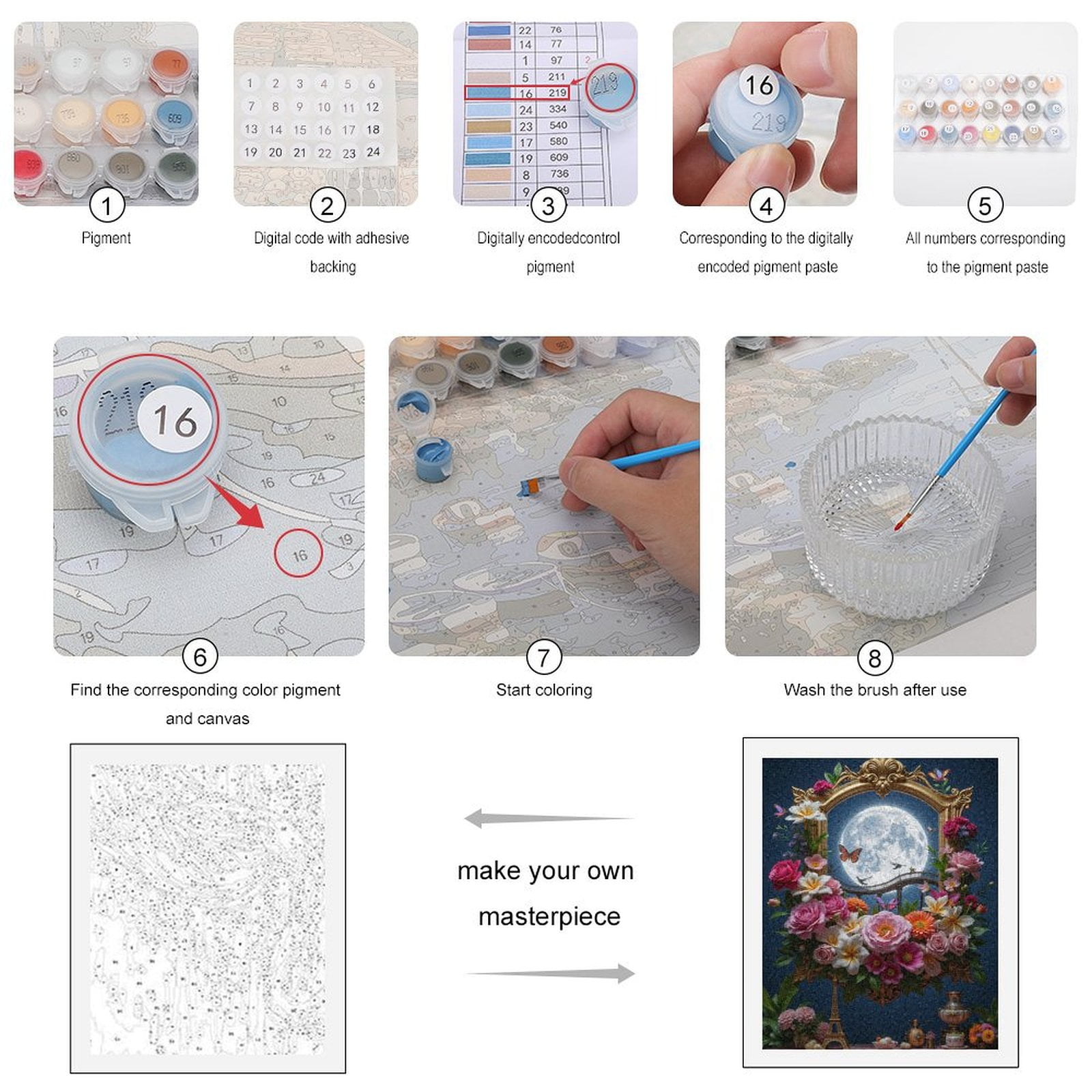 Paint By Numbers Kit for Adults Beginner - Floral Moon Bridge Art Fantasy DIY Canvas Painting Kits for Adults, Frameless Paint By Number for Adults for Home Wall Decor 16x20 Inch