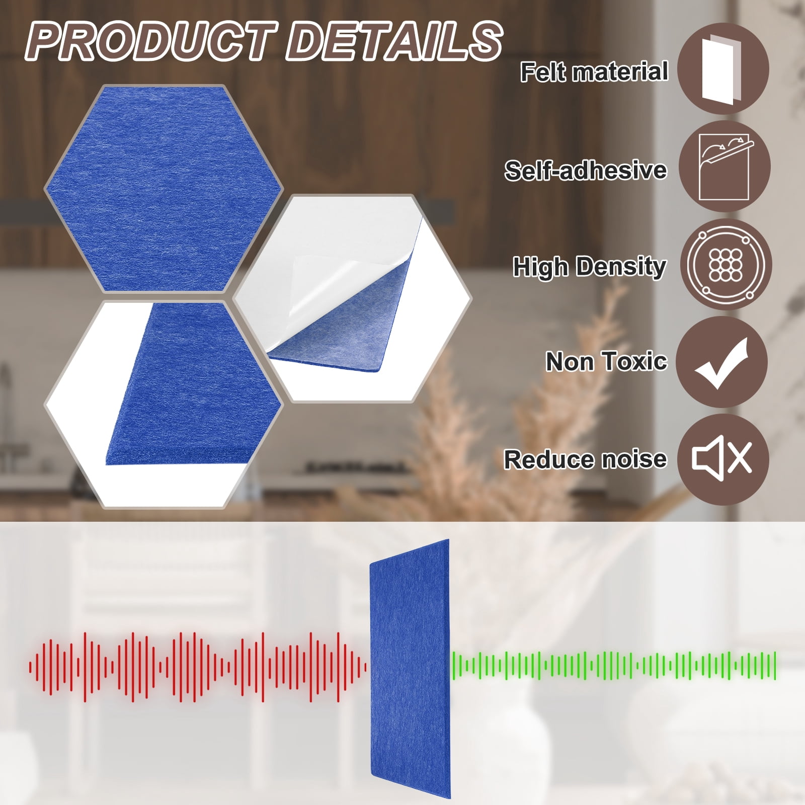 Uxcell 12pcs Acoustic Panels High-Density Sound Proof Felt Self Stick Non-Slip Pads 16"x12"x0.35", Blue