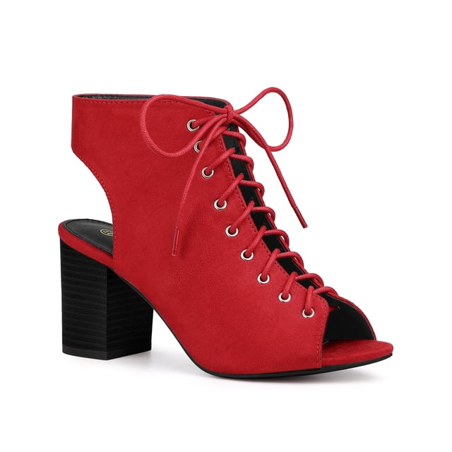 BLISSFUL STEP Bottines à Talon Bloc à Bout Ouvert à Bride Arrière Élégantes pour Femmes Rouge 9,5