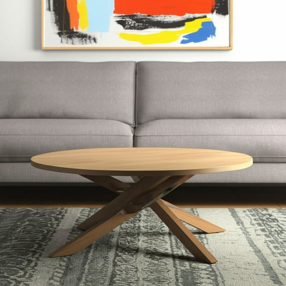 HomeRoots 597141 42 in. Natural Solid Wood Round Cross Legs Coffee Table