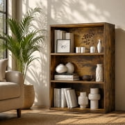 Kelno 3 Tier Vintage Bookshelf 31.5" Freestanding Wood Bookcase with Adjustable Shelf Anti-Tip Kit, Rust