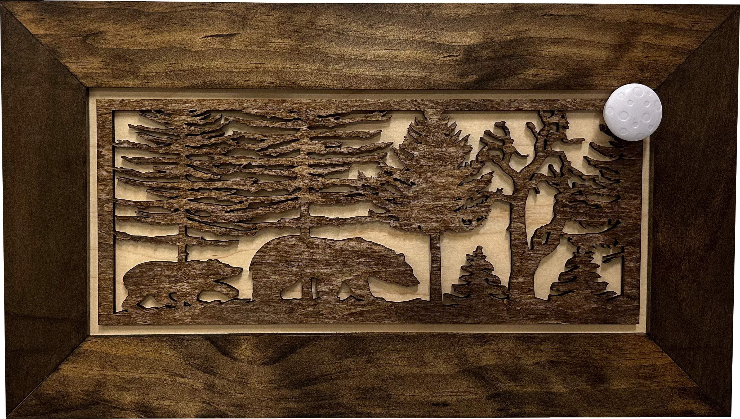 Bellewood Designs Wood Gun Cabinet Wall Decor, Bears in the Woods, Hidden Gun Safe, Secure Pistol Storage Rack