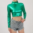 thumbnail image 2 of UJNDER Women's Metallic Long Sleeve Tops Shiny Stretch Neck Clubwear Slim Fit Tops for Women Green M, 2 of 4