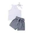 thumbnail image 1 of Toddler Kids Baby Girls Summer Clothes Solid Tops Shorts Pants 2PCS Outfits White 2-3 Years, 1 of 7