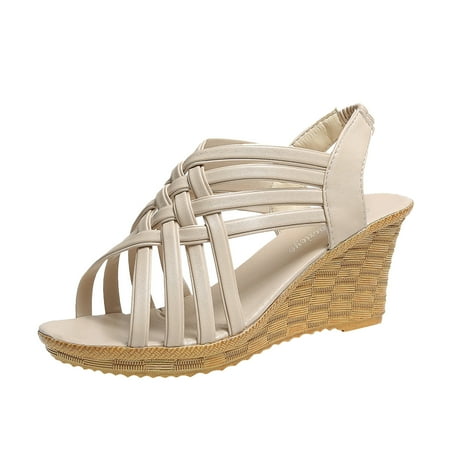 

Fesfesfes Wedges Sandals For Women Matsuke Heel Thick Sole Slope Heel Women s Shoes Summer Breathable Casual Beach Sandals 7.5(40)