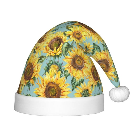 Haiem Farmhouse Sunflower Pattern Santa Hat Confortable Velvet Christmas Hat for Christmas Party Favors Fit for Adults and Kids