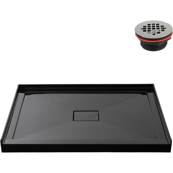 Streamline GB-2527-112-BL 48 in. x 32 in. Alcove Acrylic Shower Base in Glossy Black With Center Drain, Drain Included