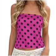 VBVC Women's Polka Dot Strapless Tube Top , Ladies' Fitted Bandeau Crop Top , Casual Summer Tank Top For Women,Hot Pink,S-2XL