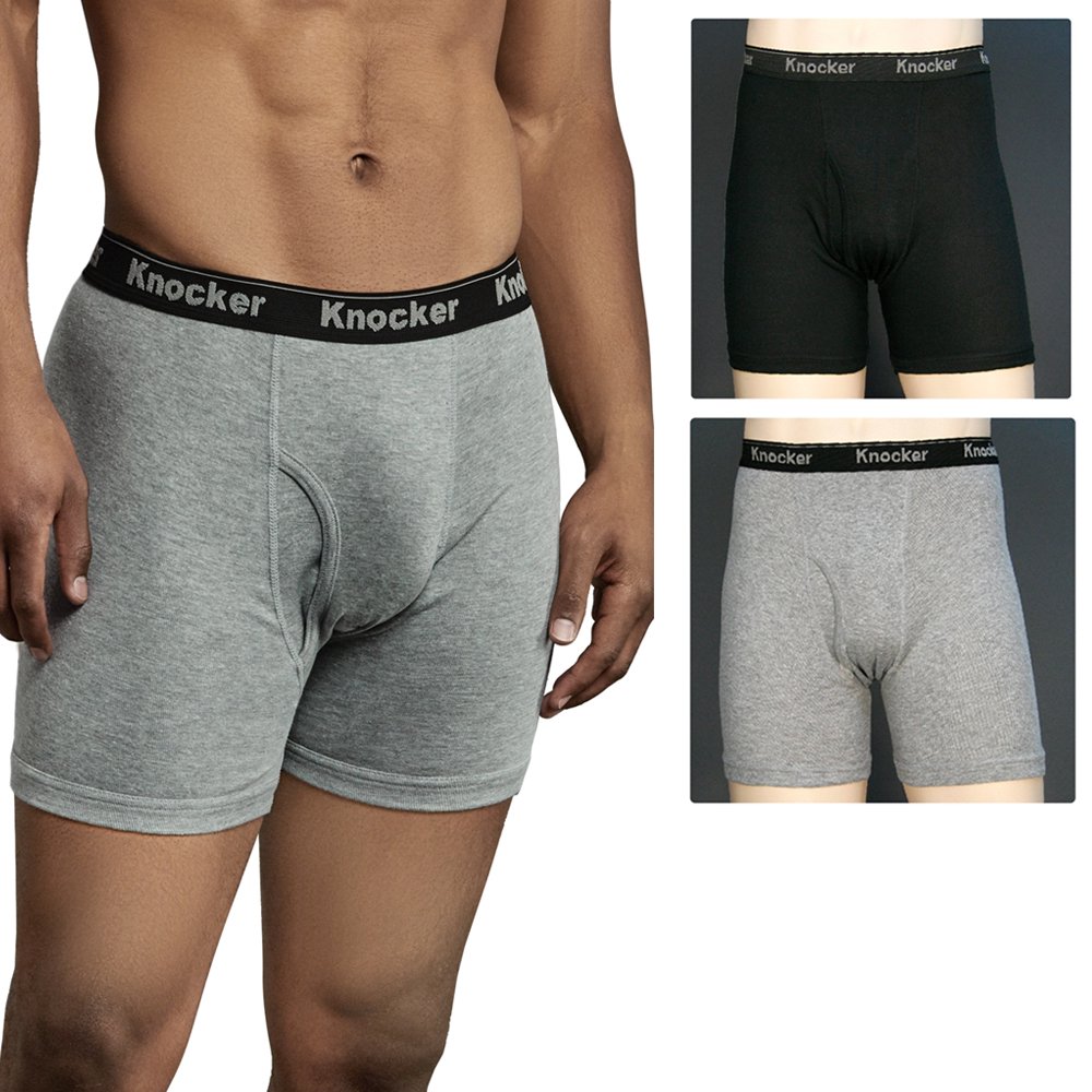 Knocker 2 Pack Mens Boxer Briefs Underwear 100 Cotton Gray Black