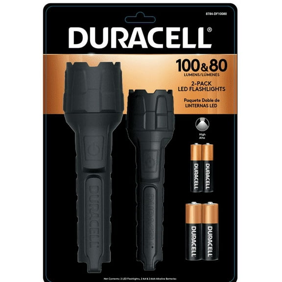 Duracell Heavy Duty Rubber Flashlight Combo Pack -100 & 80 Lumen Flashlights
