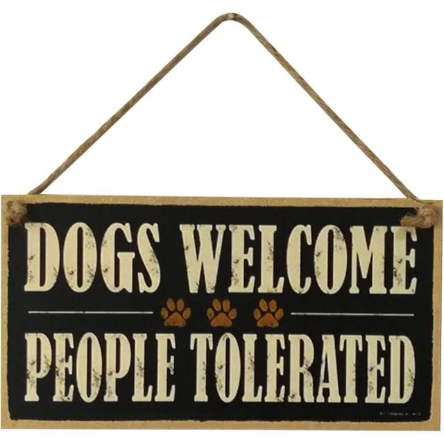 Perros dan la bienvenida a las personas toleradas, letrero de madera, placa decorativa de granja, tablero para colgar, una decoración bonita y vintage para el hogar