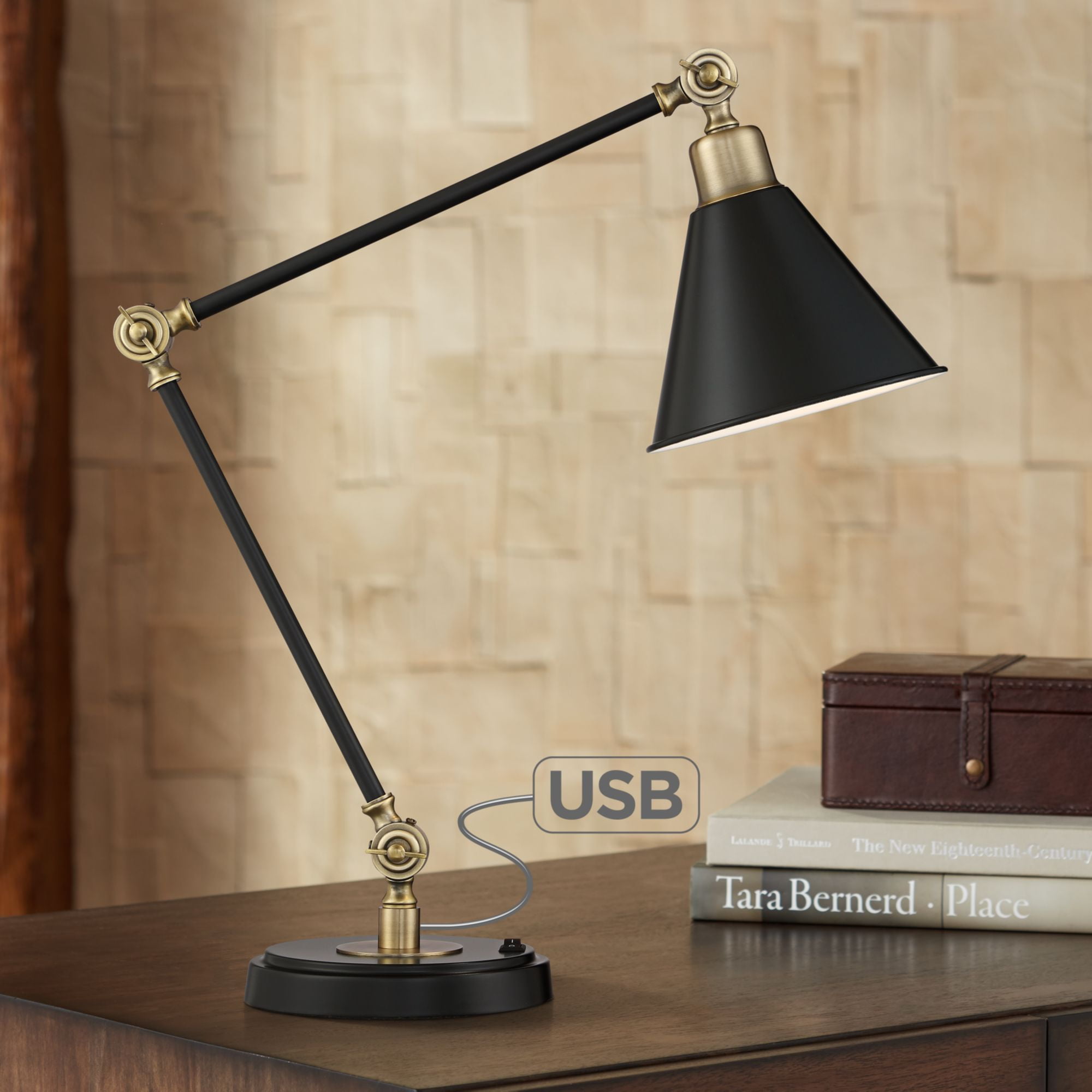 360 Lighting Modern Industrial Desk Table Lamp with USB Charging Port