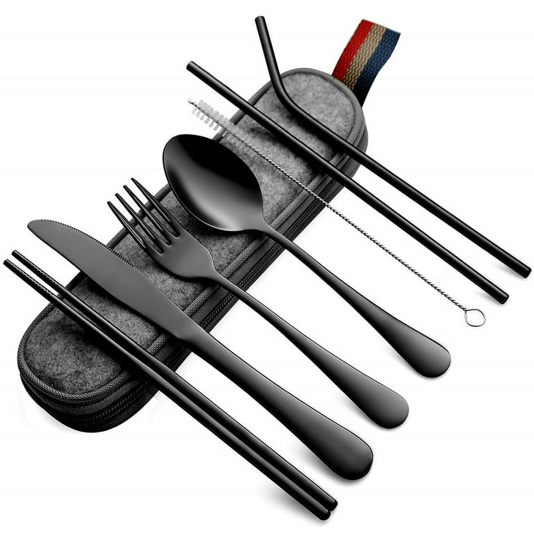 Portable Travel Utensils Set with Case, Stainless Steel  Reusable Silverware for Lunch Camping School Picnic Workplace Travel, Lunch  Box Includ Fork Spoon Knife,Easy to clean,Dishwasher Safe(Black): Flatware  Sets
