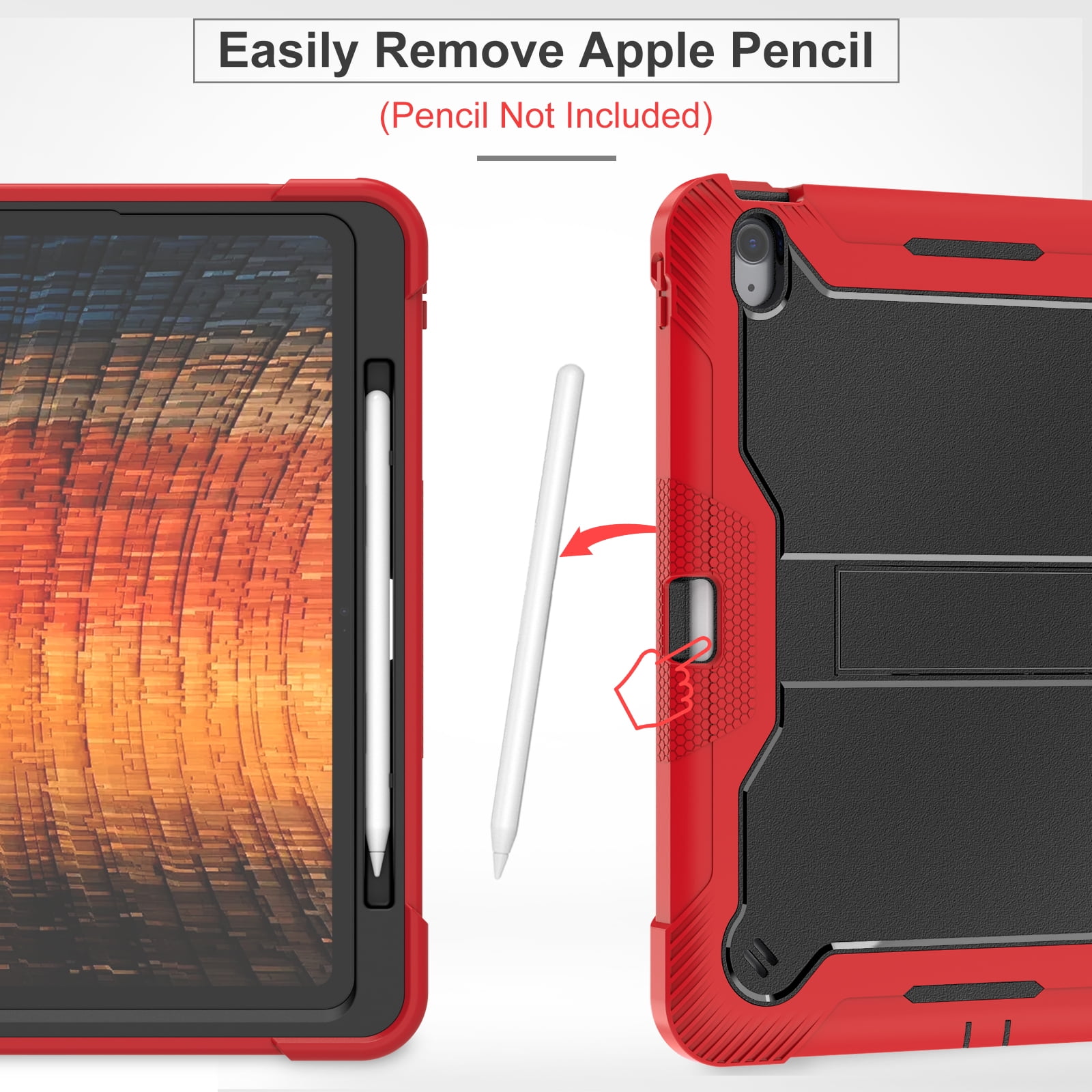 Dteck Case for iPad Air 13-inch (M2) 2024, iPad Air 13 Inch Case with Kickstand and Pencil Holder, Heavy Duty Shockproof Protective Cover for Kids,Red