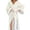 White, variant on Bathrobe for Women Fashion Solid Color Casual Lace Splice Flare Long Sleeve Elegant White Lace Trim Shawl Collar Wrap Robe with Self Tie Belt