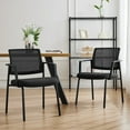 thumbnail image 2 of GIANNA Upholstered Arm Stacking Chairs, Sturdy Metal Mesh Back Chairs, Black, Set of 2, 2 of 6