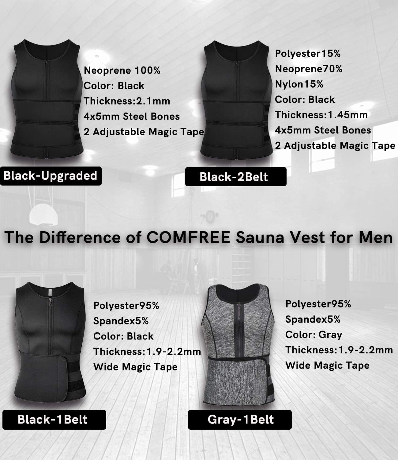Vaslanda Neoprene Sauna Suit for Men Waist Trainer Vest Zipper Body Shaper  Tank Top with Double Adjustable Belts 