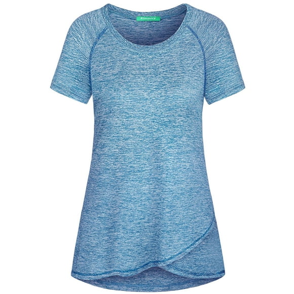 Kimmery Gym Shirts for Women, Wicking Raglan Sleeve T-Shirt Crewneck Stretchy Space Dye Casual Outdoors Sports Activewear Tops Fashion Running Jogging Fitness Hiking Active Tunics Blue Large